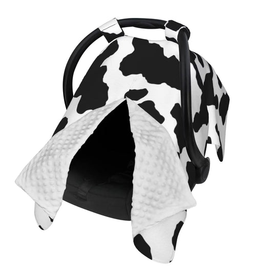 9CH Car Seat Covers for Babies, Peekaboo Opening Minky Car Seat Cover for Baby Mom Nursing Breastfeeding Covers, Winter Minky Baby Carrier Cover for Girls Boys (Black Star)