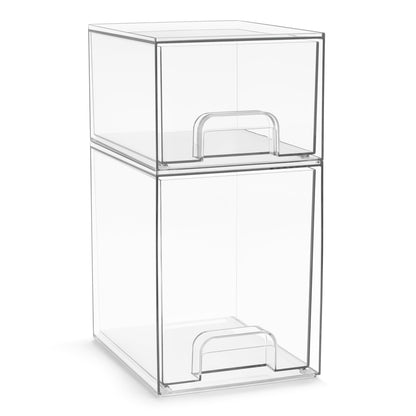 Sorbus Acrylic Storage Containers - 2 Pack, Stackable Storage Bins Set for Bathroom Organization - Clear Acrylic Drawer Organizers - Makeup Case Pull-Out Drawers (7.6’’ and 4.4’’ Tall)