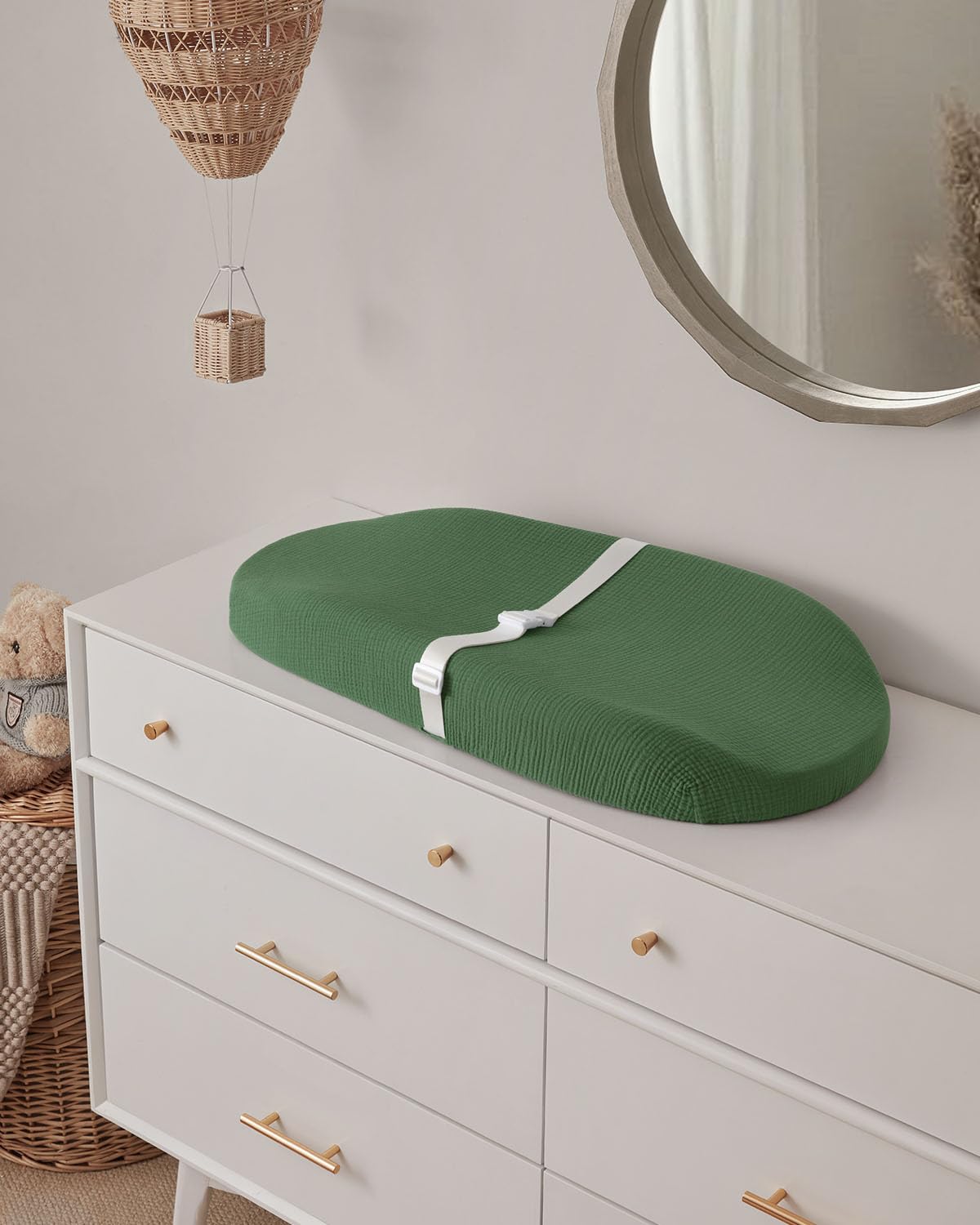 Blissful Diary Muslin Changing Pad Cover for Girls Boys, Soft Baby Diaper Change Table Pad Covers, 2 Pack (Monstera Leaves & Dark Green, Avocado)