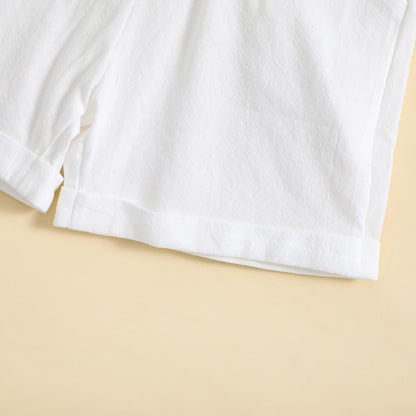Toddler Baby Boy Linen Outfit Button Down Shirt Plain Shorts Cute Infant Newborn Photoshoot Clothes Summer 2Pcs Set