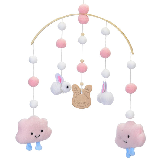 Baby Crib Mobile - Cloud Mobile for Crib, Felt Cloud Nursery, Baby Bassinet Mobile - Shower Set for Infant Bedroom Hanging Decoration (Pink)