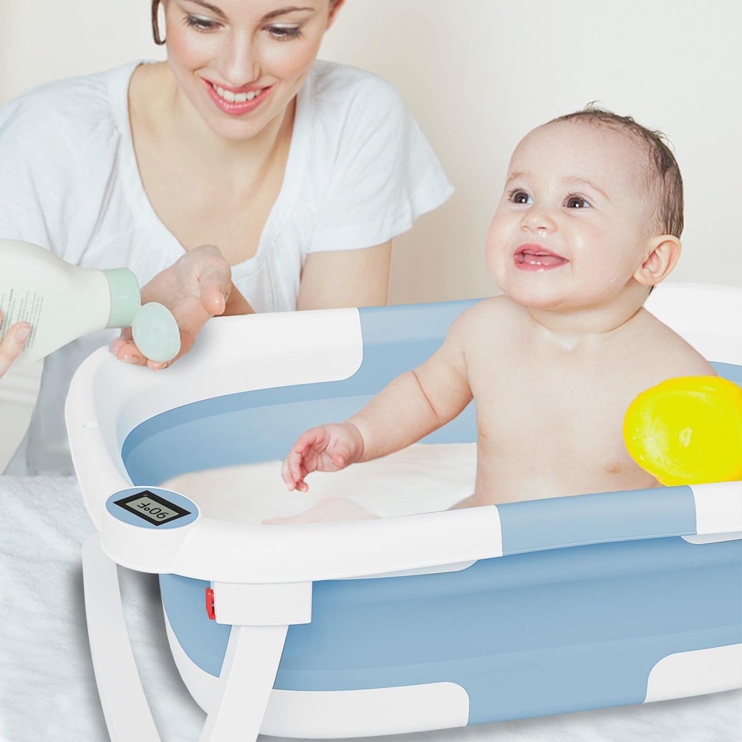 Collapsible Baby Bathtub,Baby Bath Tub with Soft Cushion & Thermometer,Baby Bathtub Newborn to Toddler 0-36 Months,Portable Travel Baby Tub