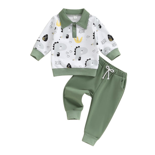 MA&BABY Toddler Boys Clothes Dinosaur Print 6 12 18 24 Months 3T 4T Outfits Long Sleeve Pullover Jogger Pant 2PC Sets