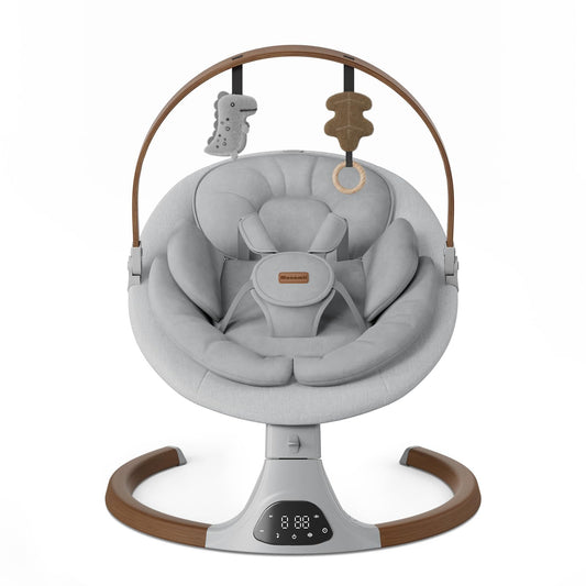 Baby Swings for Infants, Monamii Baby Swing, Bluetooth Infant Swing with Music Speaker, 5 Speeds and Remote Control, Indoor & Outdoor Use (Beige)