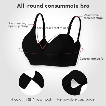 Vinfact 3 Pack Nursing Bras for Breastfeeding Seamless V Neck Maternity Bra Women Pregnancy Breastfeeding Bra