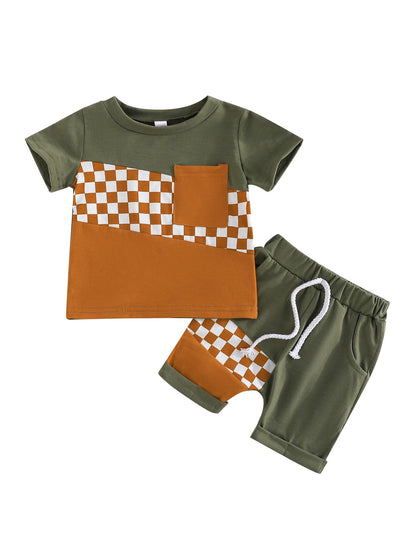 SUREPOCH Baby Boy Clothes Set Summer Toddler Short-Sleeve Shirt & Elastic Waist Shorts Set For Baby Boy Outfits