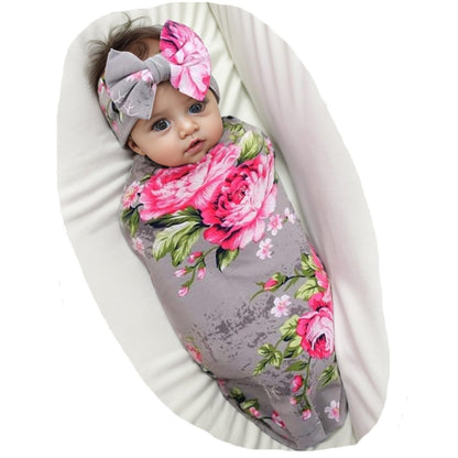 Galabloomer Newborn Receiving Blanket Headband Set Baby Flower Swaddle (vintage flower)