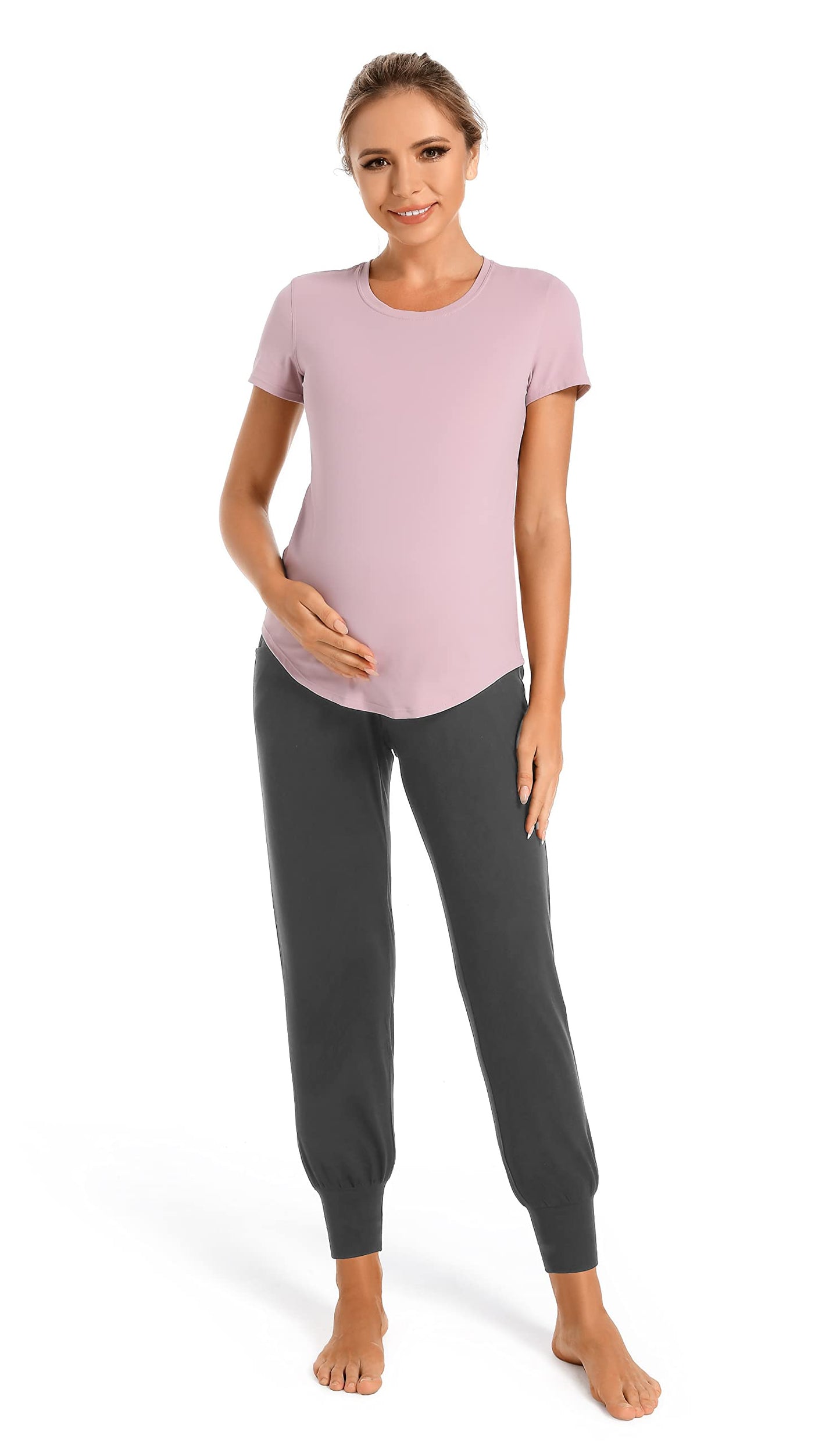 V VOCNI Women's Maternity Pants Maternity Activewear Jogger Track Cuff Sweatpants Over The Belly Stretchy Pregnancy Pants