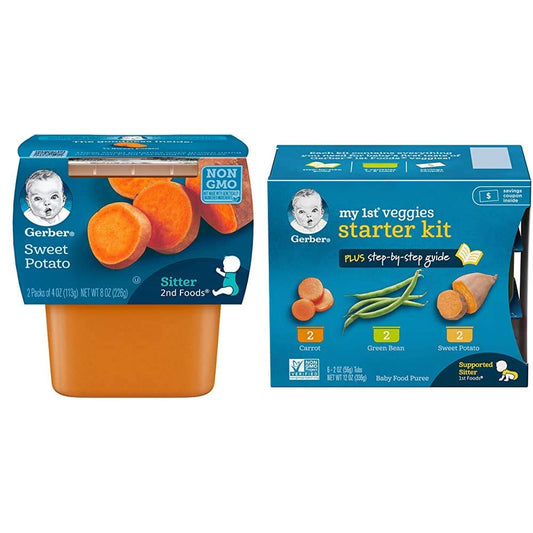 Gerber 2nd Food Baby Food Sweet Potato Puree (2 Count) and Gerber My 1st Veggies Starter Kit (Carrot, Green Bean & Sweet Potato Puree) (6 Count)