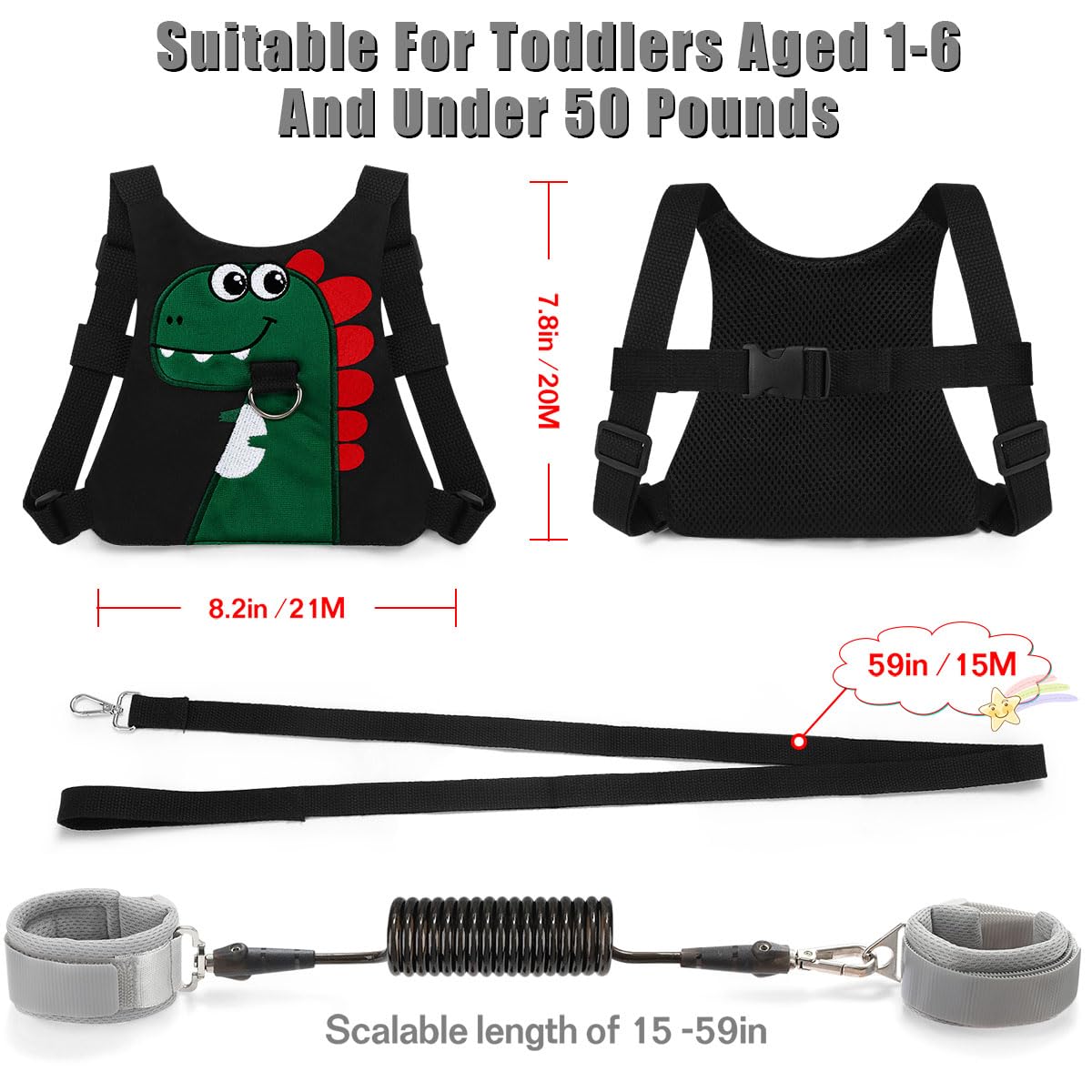 Toddler Leash-Baby Walking Safty Harness and Child Anti Lost Wrist Link for Girls/Boys Travel (Green)