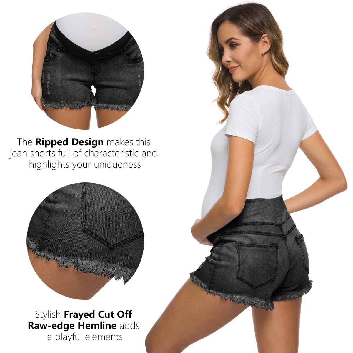 Foucome Women's Maternity Ripped Jean Shorts Summer Distressed Denim Shorts