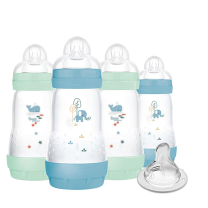 MAM 9oz Easy Start Anti-Colic Baby Bottles, Medium Flow, Breastfeeding-Like Silicone Nipple Bottle, Reduces Colic, Gas, & Reflux, Easy-to-Clean, BPA-Free, Colors May Vary
