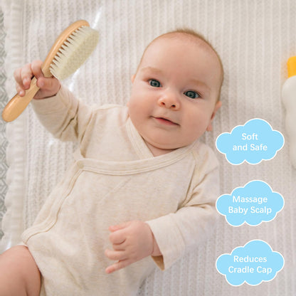 Baby Gift Set for Newborn, Baby Shower Gifts, Wooden Baby Gift Basket Essentials Includes Infant Swaddle Blanket Onesies Rattle Toy Hair Bursh, New Born Baby Christmas Gifts for Girls Boys
