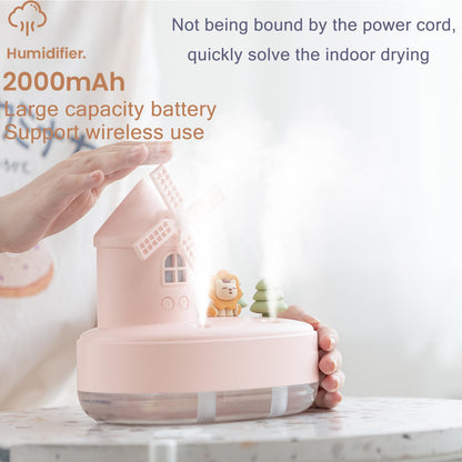 Humidifier for Bedroom,Portable Humidifier,Baby humidifier with rotating windmill and music box,double spray nozzles,two spray modes and Ambient Light,suitable for children,bedroom and office