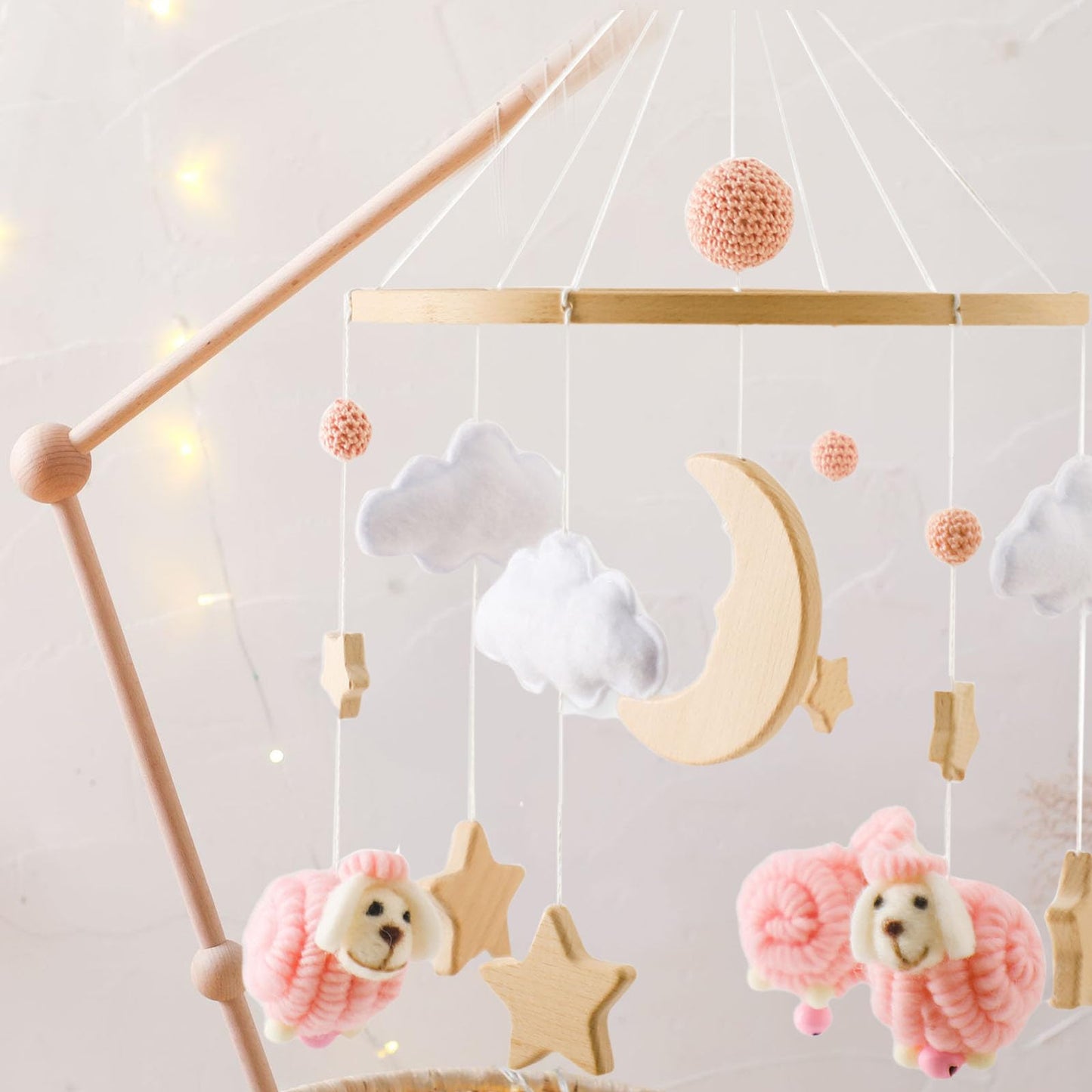 2025 Bohemia Theme Baby Mobile - Mobile for Crib, Crib Mobile for Boys and Girls, Nursery Decor Mobile, Clouds Moon Sheep Pendant Nursery Decor (Beige)