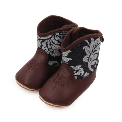 Kuner Baby Cowboy Boots Western Boots Toddler Cowboy Bootie Soft Sole Non-Slip Crib Shoes for Infant Boys Girls0-18 Months