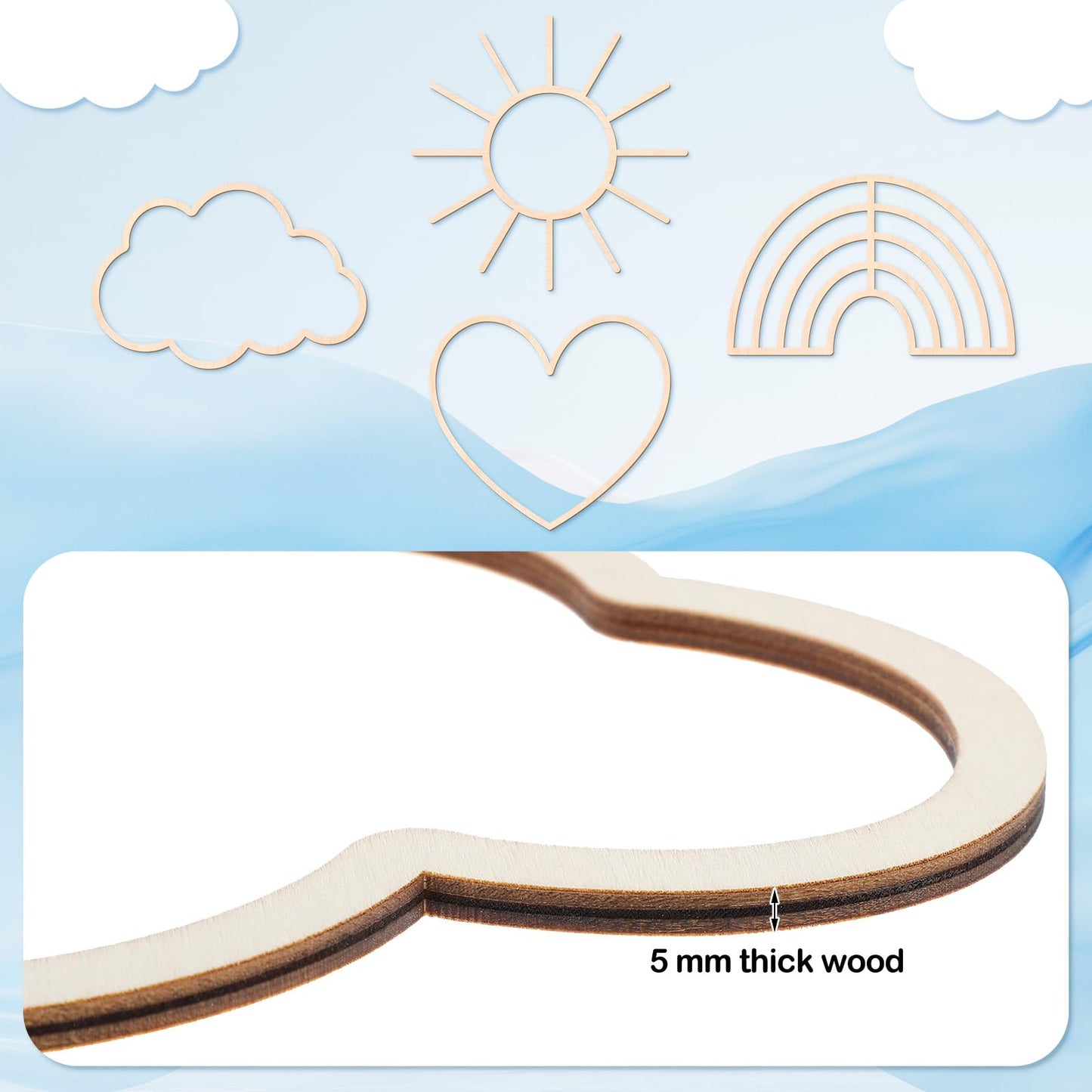 Kathfly4 Pieces Boho Nursery Cloud Star Wall Decor Wooden Babyroom Moon Rattan Wall Decor Wooden Rainbow for Children Baby Kids Boys Girls Bedroom Nursery Pendant(Cloud Moon Star)