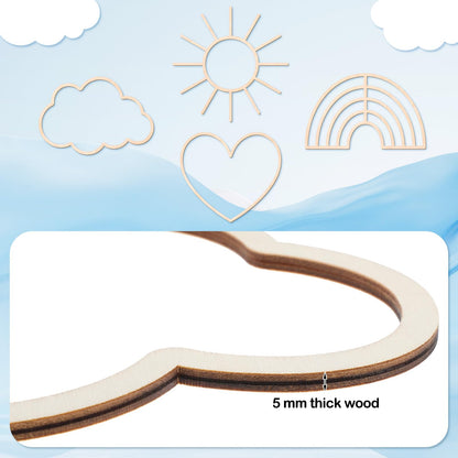 Kathfly4 Pieces Boho Nursery Cloud Star Wall Decor Wooden Babyroom Moon Rattan Wall Decor Wooden Rainbow for Children Baby Kids Boys Girls Bedroom Nursery Pendant(Cloud Moon Star)