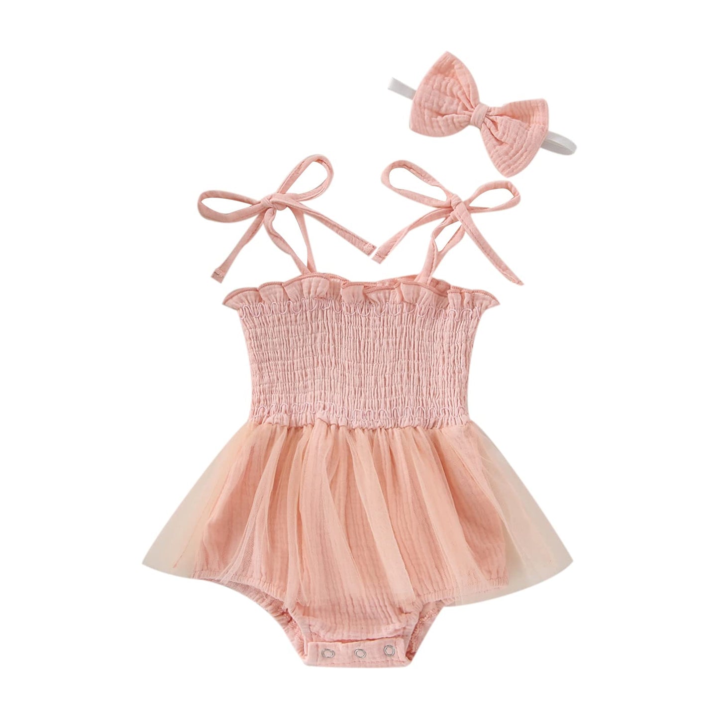 MERSARIPHY Newborn Baby Girl Summer Outfit Sleeveless Ruffle Smocked Halter Tulle Romper Dress One-piece Jumpsuit Clothes