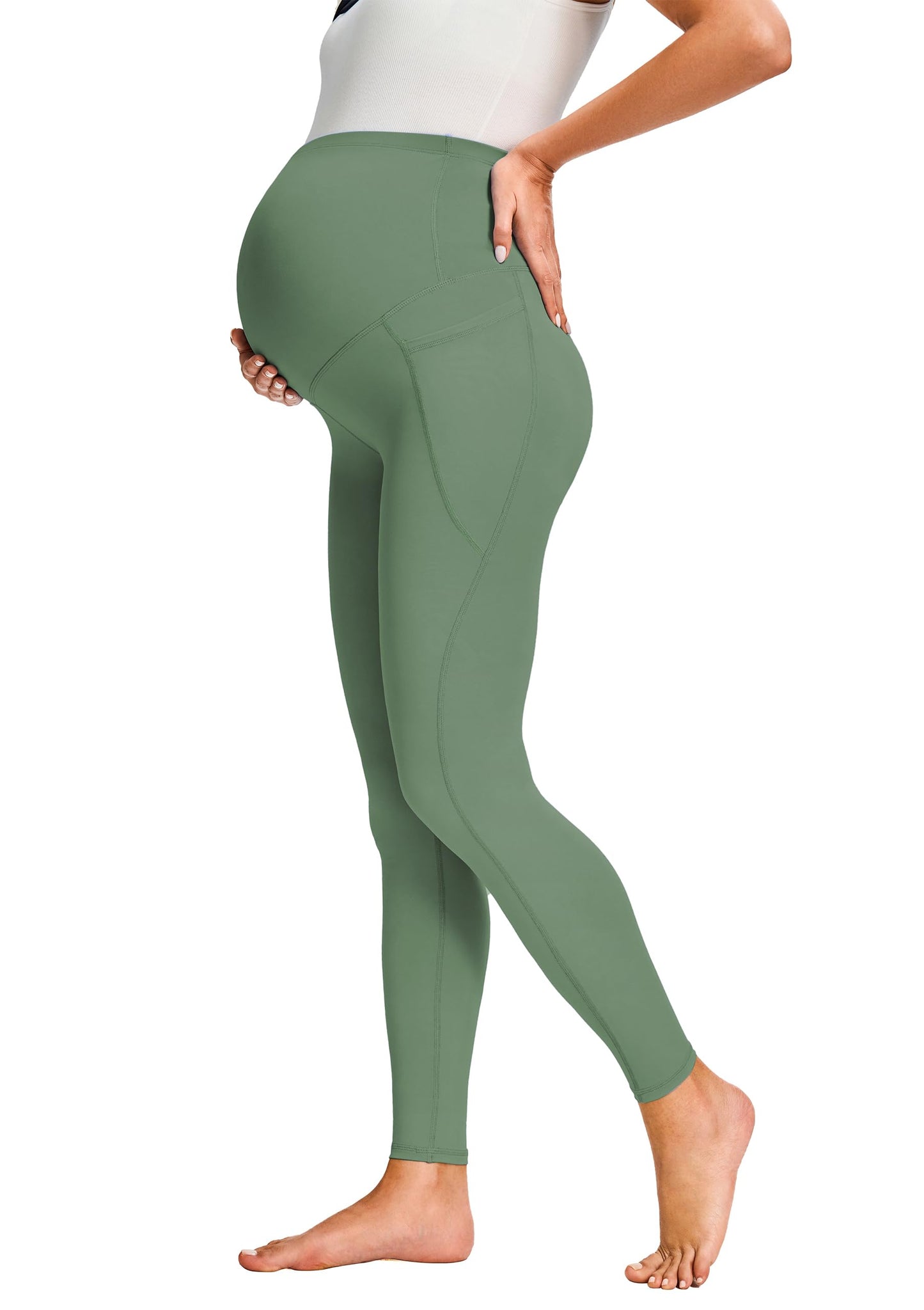 JOYSPELS Smooth Feeling Maternity Leggings Over The Belly with Pockets Workout Pregnancy Leggings