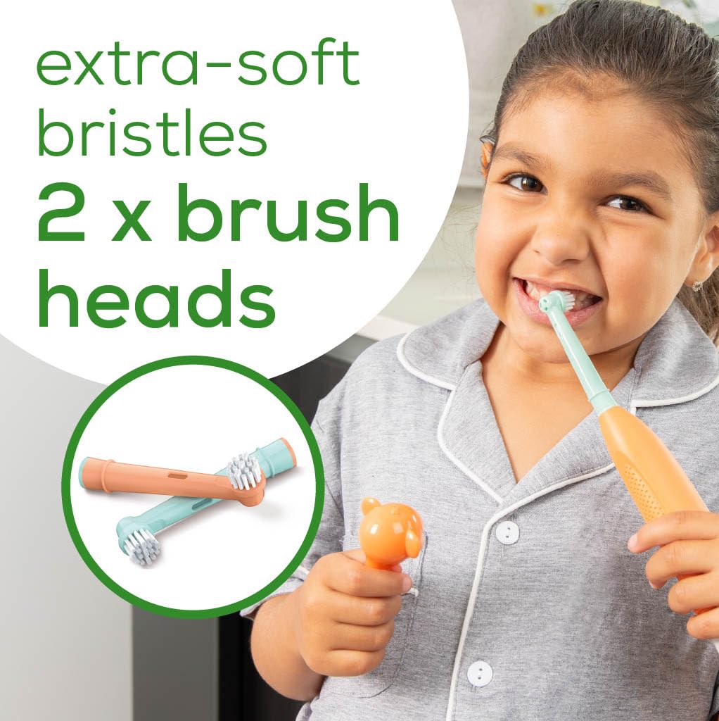 Beurer TB10 Kids Electric Toothbrush Kit - Fun Milo The Monkey Cap with 2 Extra-Soft Brush Heads to Help Remove Plaque, 2 Minute Timer, and Rinse Cup, BPA-Free, Safe for Ages 3+