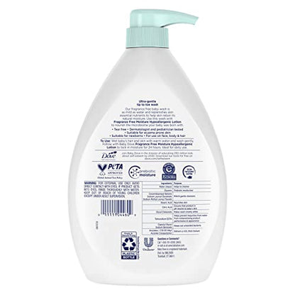 Baby Dove Sensitive Skin Care Baby Wash Fragrance Free Moisture For Baby Bath Time Fragrance Free and Hypoallergenic, Washes Away Bacteria 34 oz (Pack of 1)