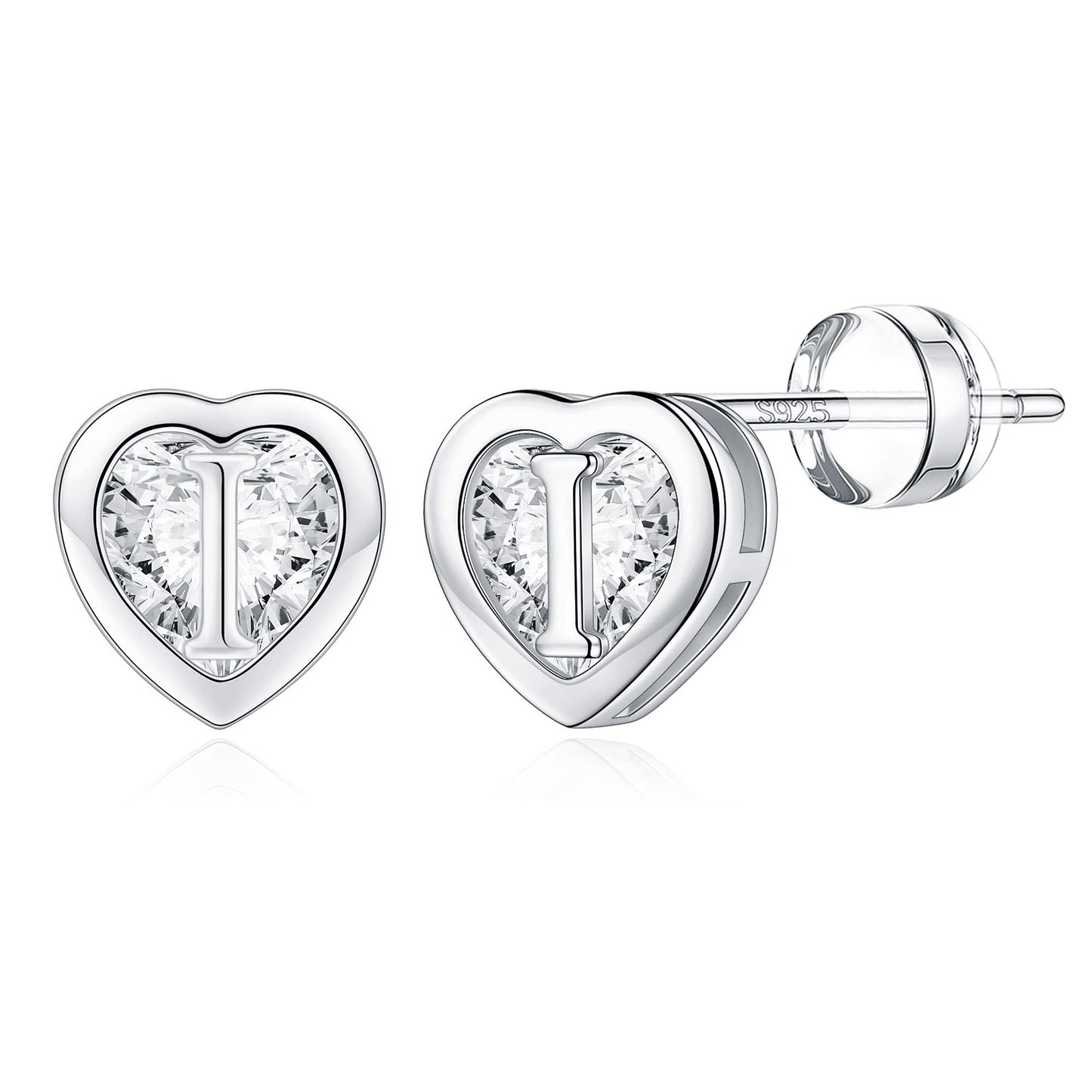 IEFWELL Heart Stud Earrings for Girls Women, S925 Sterling Silver Studs Hypoallergenic Earrings CZ Heart Earrings Initial Earrings for Teen Girls Kids Jewelry for Girls Gifts