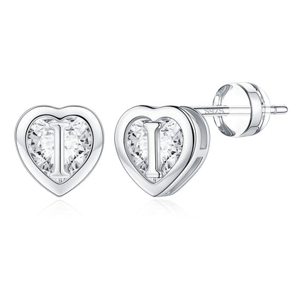 IEFWELL Heart Stud Earrings for Girls Women, S925 Sterling Silver Studs Hypoallergenic Earrings CZ Heart Earrings Initial Earrings for Teen Girls Kids Jewelry for Girls Gifts