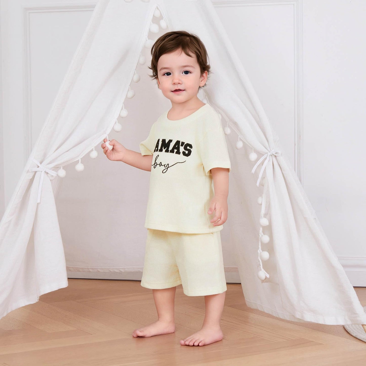 Toddler Baby Boy Summer Clothes Embroidered Waffle Short Sleeve T-Shirts Elastic Shorts Newborn Infant Boy Outfits