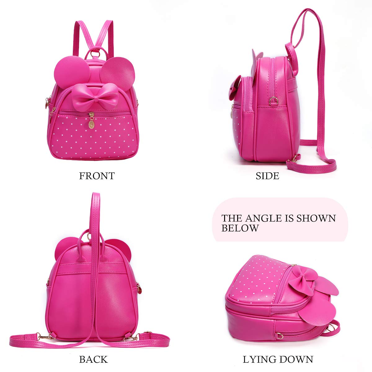 KL928 Girls Bowknot Polka Dot Cute Mini Backpack Small Daypacks Convertible Shoulder Bag Purse for Women