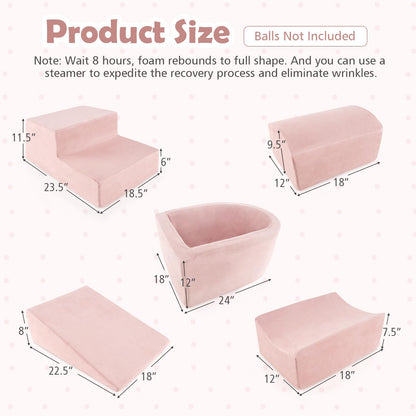 HONEY JOY Toddler Climbing Toys Indoor, 5-Piece Soft Foam Climbing Blocks w/Ball Pit, Washable Baby Playtime Playground Set, Modular Structure Gym Equipment, Kids Climb and Crawl Playset, Gift (Pink)