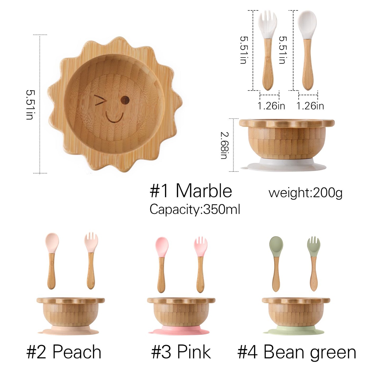 Bamboo Suction Plates Bowls Set for Baby Toddler Divided Platter Food bowl with Silicone Fork & Spoon All-Natural Baby Feeding Set for Baby-Led Weaning, Non-Slip Design
