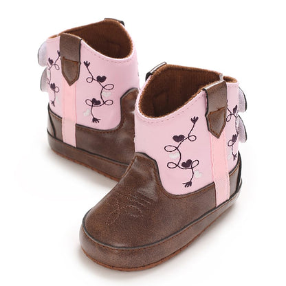 Kuner Baby Cowboy Boots Western Boots Toddler Cowboy Bootie Soft Sole Non-Slip Crib Shoes for Infant Boys Girls0-18 Months