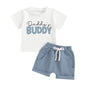 Toddler Baby Boy Summer Clothes Letter Print Short Sleeve Shirt Tops and Shorts Set Summer Outfit 2Pcs