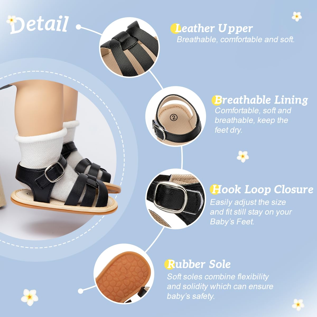 Kannior Infant Boys Girls Sandals Breathable Premium Baby Summer Outdoor Casual Beach Shoes Lightweight Toddler Flower Bowknot Anti Slip Rubber Sole Newborn Prewalker First Crib Shoes