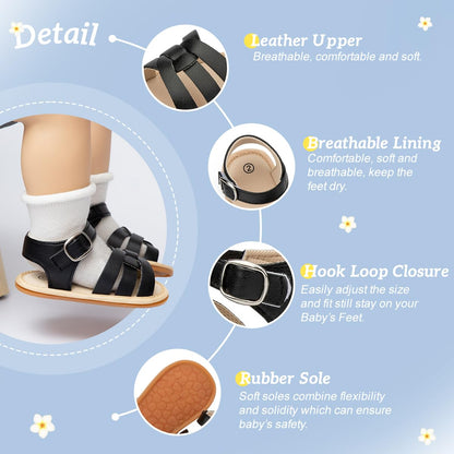 Kannior Infant Boys Girls Sandals Breathable Premium Baby Summer Outdoor Casual Beach Shoes Lightweight Toddler Flower Bowknot Anti Slip Rubber Sole Newborn Prewalker First Crib Shoes