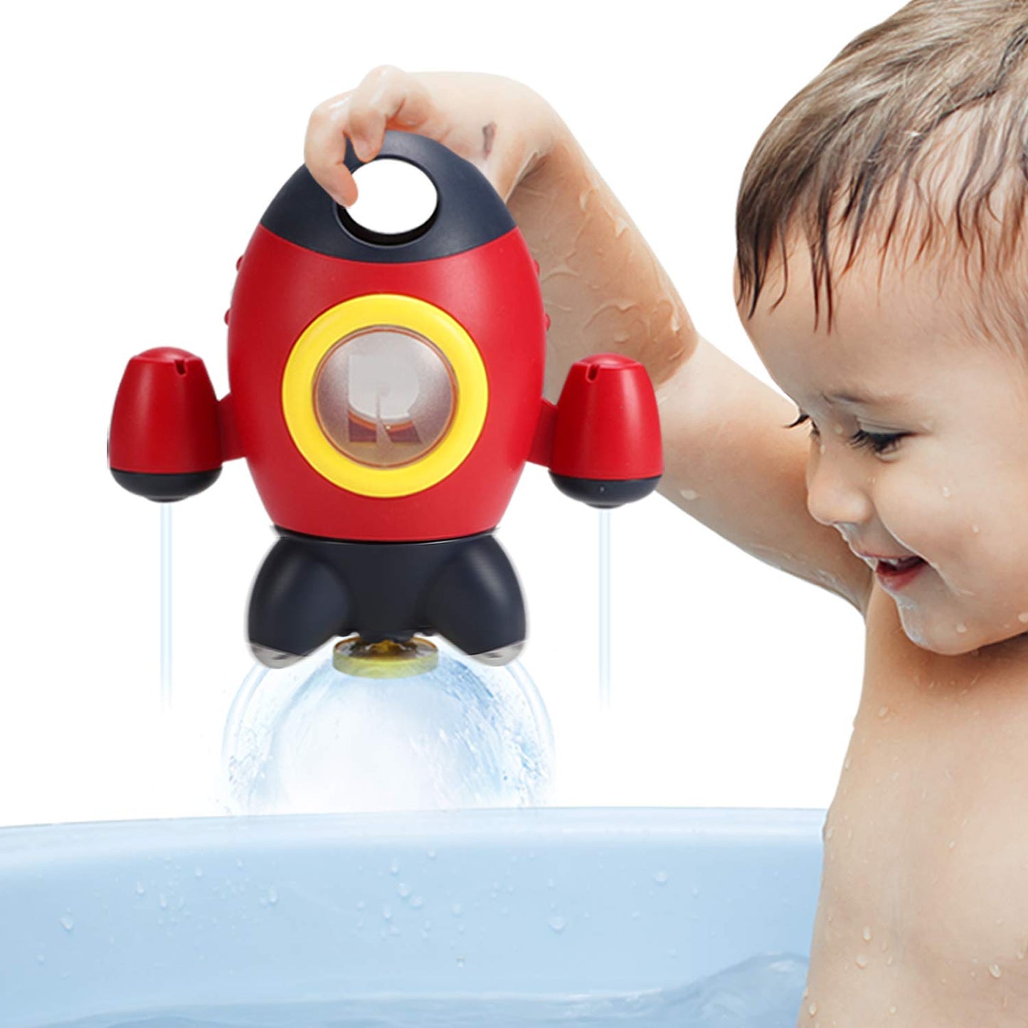 Baby Bath Toys, Space Rocket Shape Bathtub Toys for Toddlers, Spray Water Toys w/ Rotating Fountain, Bathroom Shower Toys for Infants Aged 18 Months 2 3 4 5 Years Old Kids Girls Boys