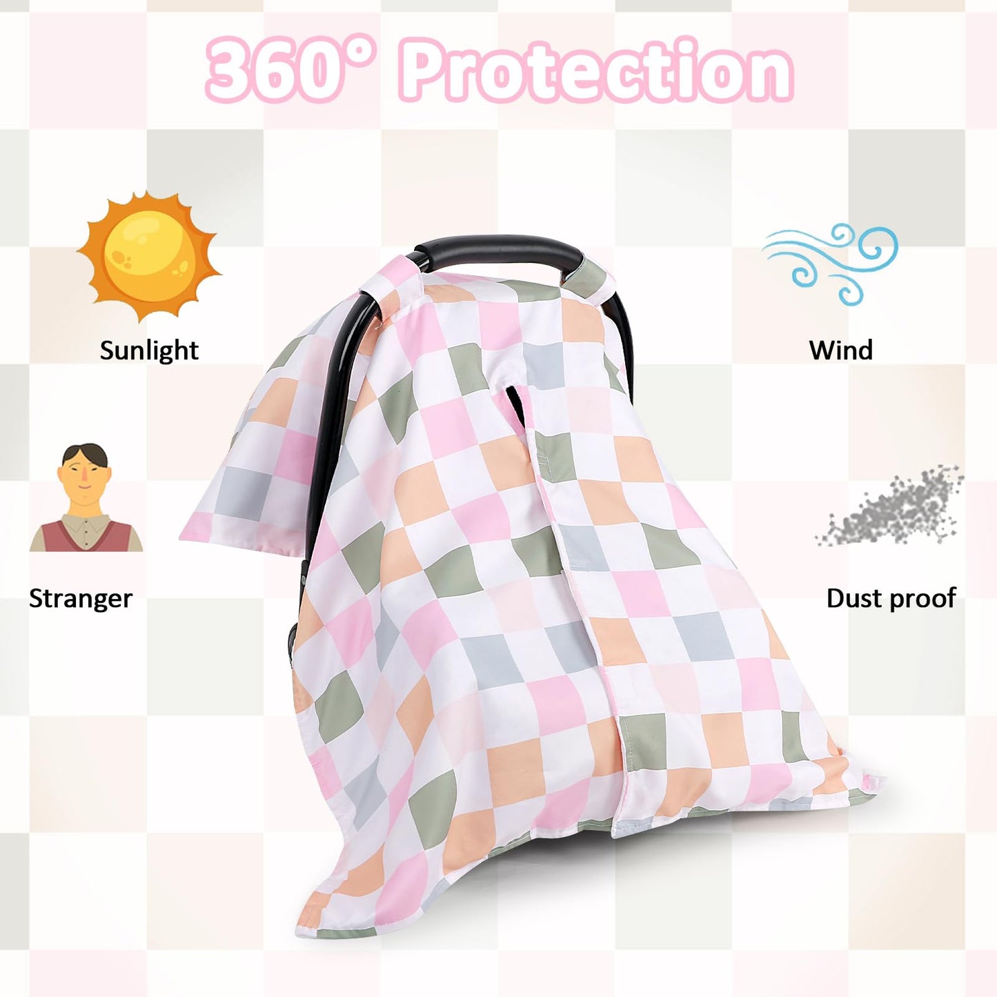 DILIMI Baby Car Seat Cover, Minky Warm Car Seat Covers for Babies, Peekaboo Opening Infant Car Seat Cover, Nursing Cover Carseat Canopy, Black Checkered