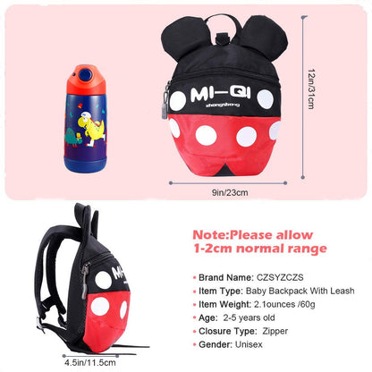 ﻿Baby Toddler Leash Baby Leash Backpack Little Kid Boys Girls Anti-Lost Travel Bag Harness Reins Cute Cartoon Backpacks with Safety Leash for Baby Backpack Leash for Toddlers 1-5 Years(Black red)