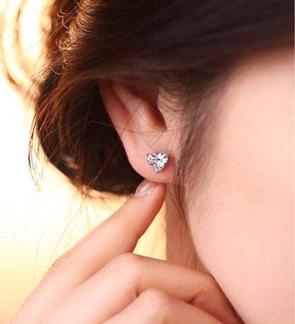 14K Gold Plated Stud Earrings 925 Sterling Silver Post Earrings Heart Love Cubic Zirconia Stud Earrings Small Cute for Women