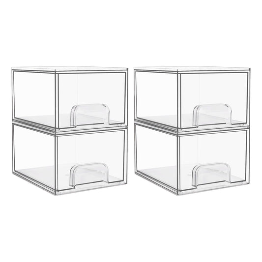Vtopmart 2 Pack Clear Stackable Storage Drawers, 4.4'' Tall Acrylic Bathroom Makeup Organizer,Plastic Storage Bins For Vanity, Undersink, Kitchen Cabinets, Pantry, Home Organization