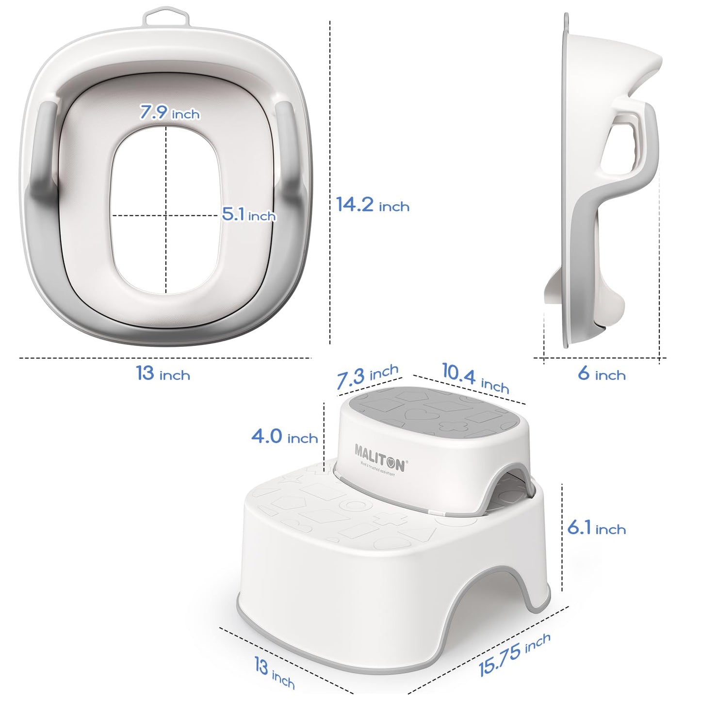 Potty Training Seat with Step Stools, Maliton Potty Training Toilet for Toddlers Girls with Splash Guard, Anti-Slip Toddler Stool for Bathroom, One Potty Seat and 2 in 1 Step Stool for Kids (Pink)