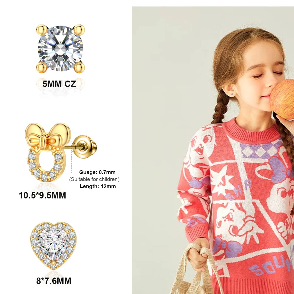 TOPBRIGHT 8 Pairs Hypoallergenic Earrings 925 Sterling Silver Stud Earrings White Heart CZ Tiny Butterfly For Kids, Toddlers, Little Girls, Teens, Women