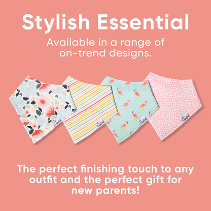 Copper Pearl 4 Pack Soft Cotton Baby Bibs for Drooling and Teething, Absorbent Drool Bibs for Baby Girl and Boy, Adjustable to Fit Newborns to Toddlers, Tons of Styles (Ferra)