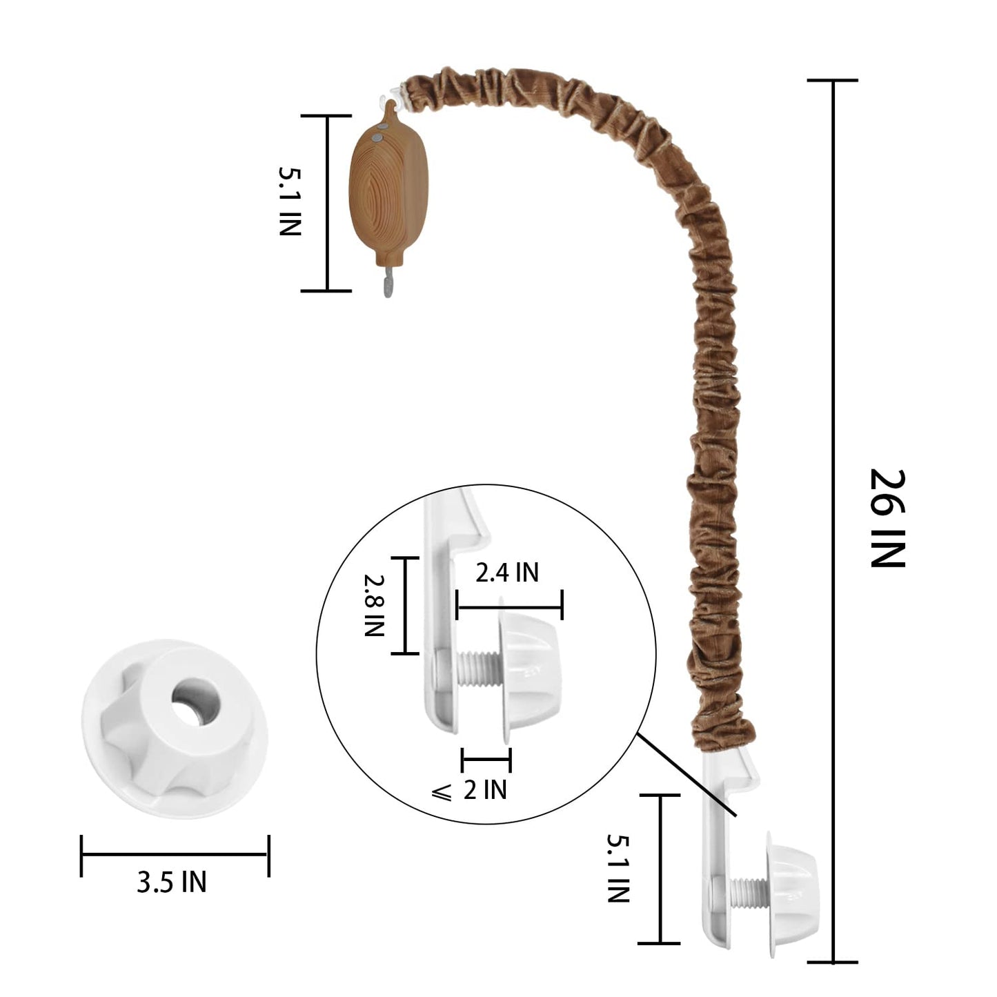 Baby Mobile arm with Music Box Spinner, Imitation Wood 35 lullabies Crib Mobile Motor ,Volume Control，26 inches Crib Mobile arm Mobile Holder