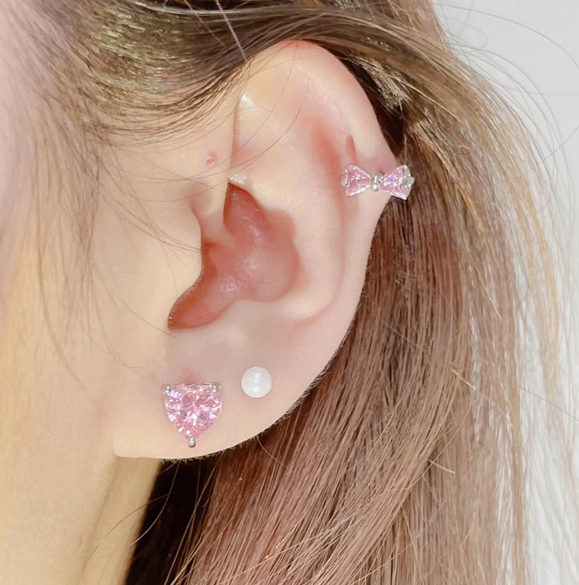 14K Gold Plated Stud Earrings 925 Sterling Silver Post Earrings Heart Love Cubic Zirconia Stud Earrings Small Cute for Women