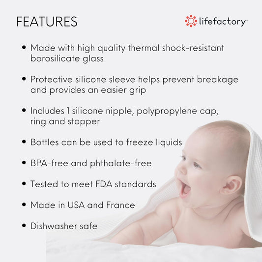 Lifefactory Glass Baby Bottles with Silicone Protection - 3-Pack, 9 oz Bottles, (1- Raspberry, 1- Papaya & 1- Mango)