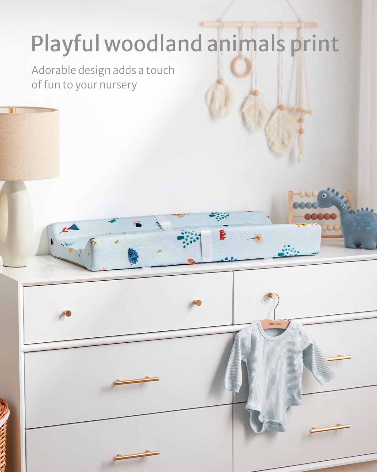Blissful Diary Baby Changing Pad with Waterproof Lining Foam, Includes a Soft & Washable Cover, Contoured Changing Table Pads for Dresser Top with Non-Slip Bottom, 32”×16” (Grey, Avocado)