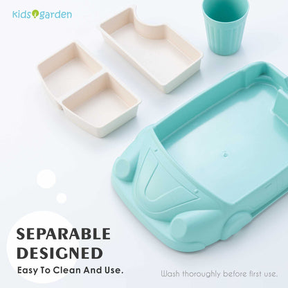 Car Plate 8Pcs/Set Bamboo Children Dinnerware Sets - Dishwasher/Microwave Safe Includes Cutlery, Beautiful Plate, Separable Bowls & Cup Happy MealTime, Light Green, YK-001
