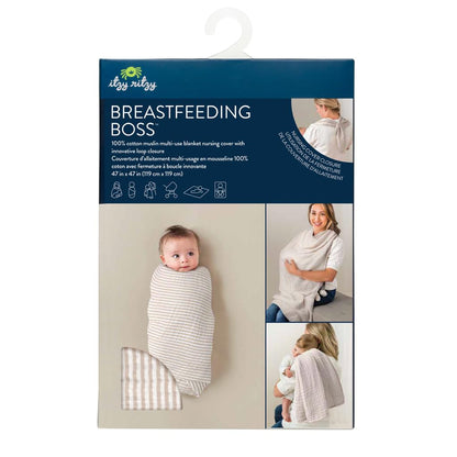 Itzy Ritzy Breastfeeding Boss Multi-Use Cover – A Nursing Cover, Swaddle, Car Seat Cover, Tummy Time Mat & Burp Cloth All in One – Made of Soft Muslin Fabric & Measures 47” x 47” (Taupe Stripe)